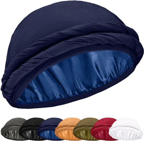 Vista 12 de Turbante Halo con Forro de Satén de Seda Envolvente de Cabeza Preajustado Gorro de Calavera para Hombres y Mujeres Gorro para Dormir Cubierta