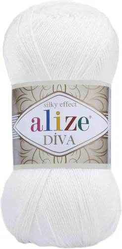 Vista 28 de Alize Diva Silk Effect 100% hilo acrílico de microfibra, 1 madejas de bola de 3.53 oz 383yds color (1 - crema)