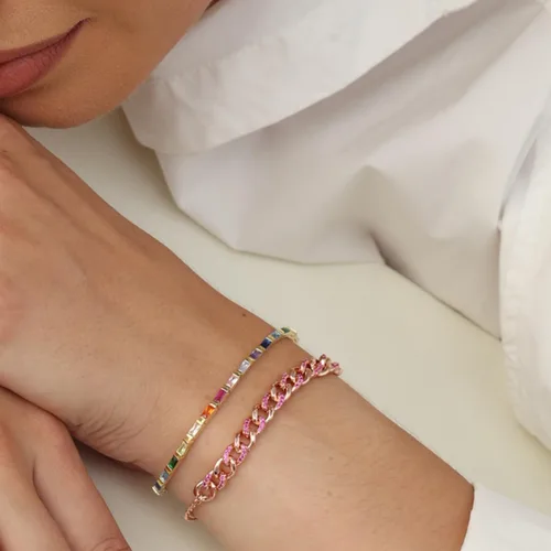 Vista 4 de AFFY Pulsera de tenis de piedras preciosas multicolor chapada en oro blanco de 14 quilates, regalo de Navidad para ella