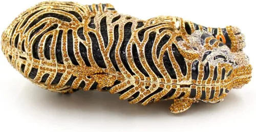 Vista 6 de Tngan Bolso de mano con forma de tigre para mujer, bolso de mano con diamantes de imitación brillantes para fiesta de graduación