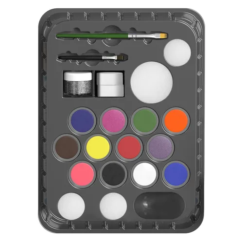 Vista 2 de Snazaroo Kit de pintura facial Ultimate Party Pack, paleta de 12 colores con pincel, esponja, bio-purpurina y guía, no tóxico, a base de agua, fácil