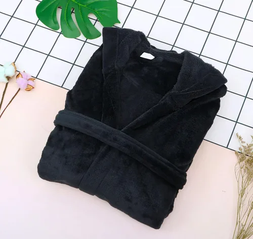 Vista 5 de Verabella Bata larga de forro polar de felpa con capucha para mujer y hombre, bata de baño de color sólido