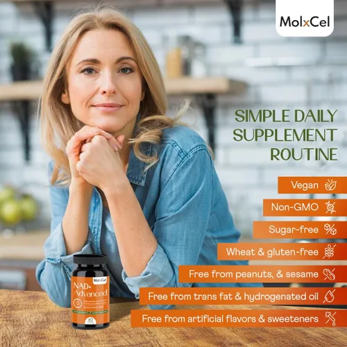 Vista 7 de Suplemento liposomal NAD con resveratrol, avanzado NAD+ resveratrol para mujeres y hombres, 60 cápsulas, suministro para 30 días