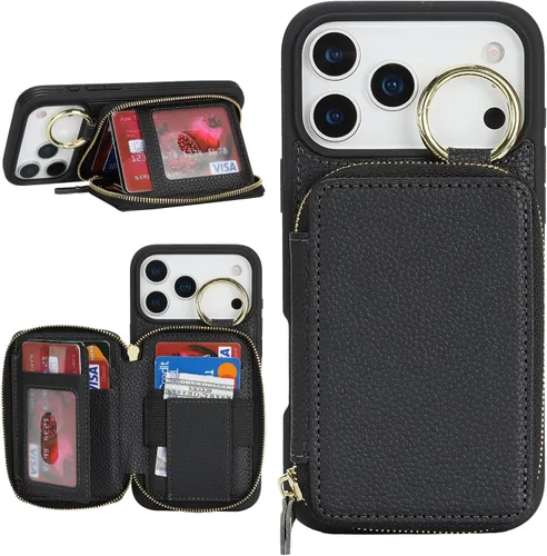 Vista 42 de Funda compatible con iPhone Air Wallet con tarjetero para iPhone Air, funda con cremallera y ranura para mujer, 5G de 6.5 pulgadas, color oro rosa
