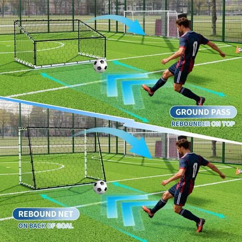 Vista 2 de 7x5 FT Soccer Rebounder Net Goals, 5-in-1 Steel Frame Rebound Goal Trainer for Passing, Control and Shooting, High-Strength Net, All Ages