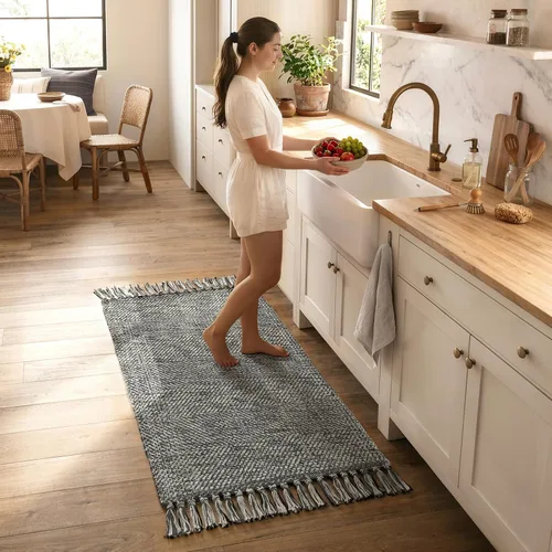 Vista 56 de Collive Alfombra de Baño Negra, 2' x 3' Tejida a Mano Lavable Alfombras Pequeñas de Cocina, Alfombra de Entrada Reversible de Algodón Alfombra