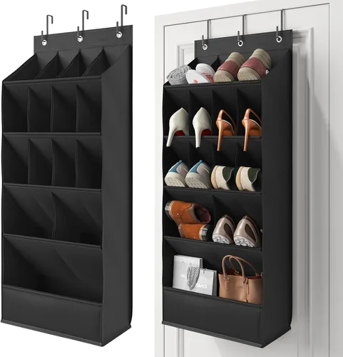 Vista 11 de Organizador de Zapatos Transparente de 10 Niveles Sobre la Puerta con Bolsillos Profundos, Estante de Zapatos de Puerta con Tubo Duro para Mantener