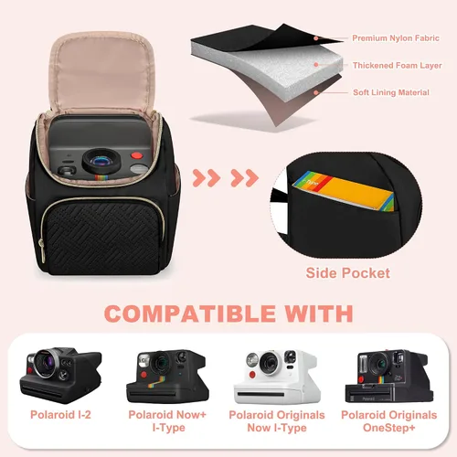 Vista 2 de Bolsa bandolera para cámara compatible con Polaroid Now 3ª/2ª generación, Flip, Now+, Go Gen 2, cámara de película instantánea, funda de transporte