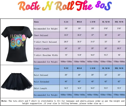 Vista 7 de Sincere Party Women's 80s Costume Set Cotton T-Shirt,Pants,Tutus,Leg Warmers,Gloves,Necklace,Bracelets,Headband,Earrings