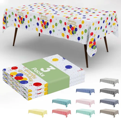 Vista 72 de Smiry Paquete de 3 Manteles Desechables de Cuadros Gingham Color Caqui - 54" x 72" Mantel de Plástico de Servicio Pesado, Cubiertas de Mesa