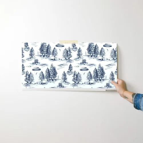 Vista 7 de Despegar y pegar papel pintado Swatch - UFO Toile Alien pequeña escala azul blanco espacio caprichoso papel pintado personalizado extraíble por