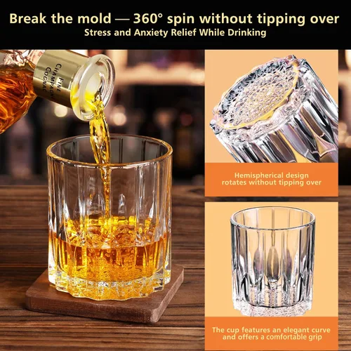 Vista 4 de Juego de 2 vasos de whisky de 11 onzas, vaso de bourbon, vasos de rocas Vasos antiguos, juegos de vasos de whisky para bourbon, whisky, coñac