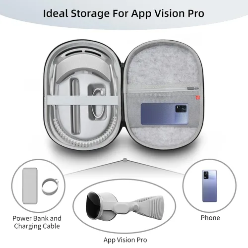 Vista 3 de Carrying Case Compatible for Apple Vision Pro, Hard Felt Case for VR Game Headset, Waterproof Shockproof Scratch Proof Protective Case for Apple