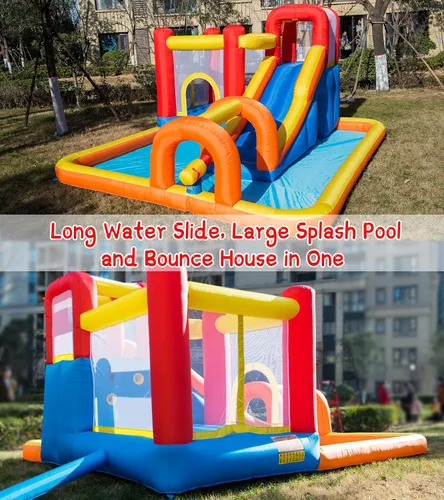 Vista 3 de Baralir Parque acuático inflable con tobogán acuático largo y piscina grande para 5 niños, diversión infinita de saltos, deslizamientos, escalada
