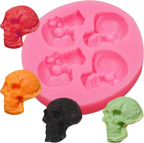 Vista 9 de Moldes de silicona 3D de calavera de esqueleto para Halloween, 3 piezas, para fiesta de Halloween, chocolate, caramelo, arcilla para decoración