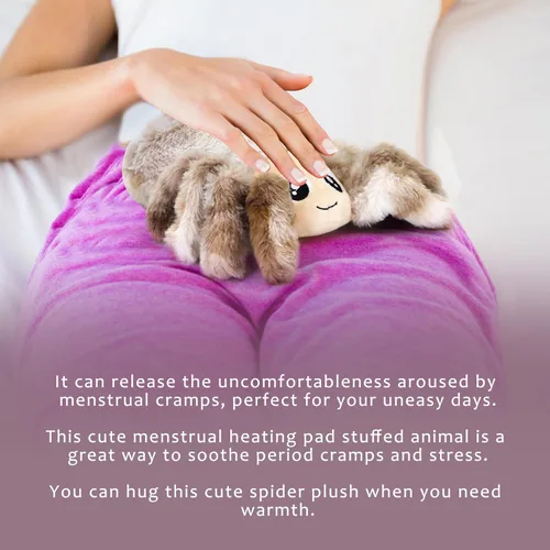 Vista 5 de Animal de peluche de araña mentirosa calentable y refrigerable, almohadilla térmica para microondas para calambres menstruales, lindos peluches