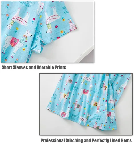 Vista 4 de DOOVID Camisón de manga corta para mujer, ropa de dormir de algodón, camisas de noche casuales con estampado holgado