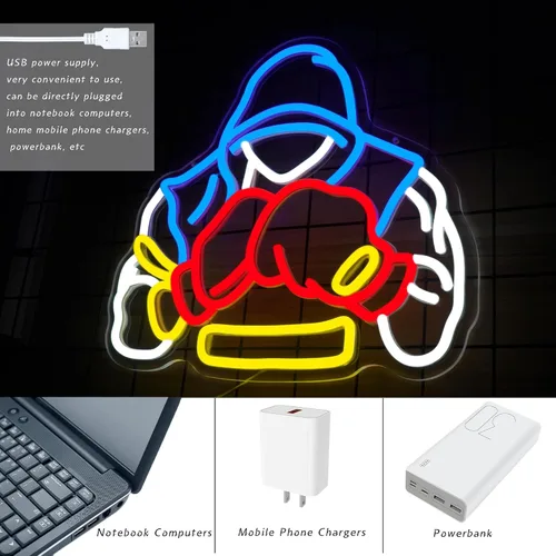 Vista 4 de Letrero de neón de boxeador, regalos de boxeo para hombres, luz LED de neón regulable para salas de deportes, decoración de gimnasio y cueva