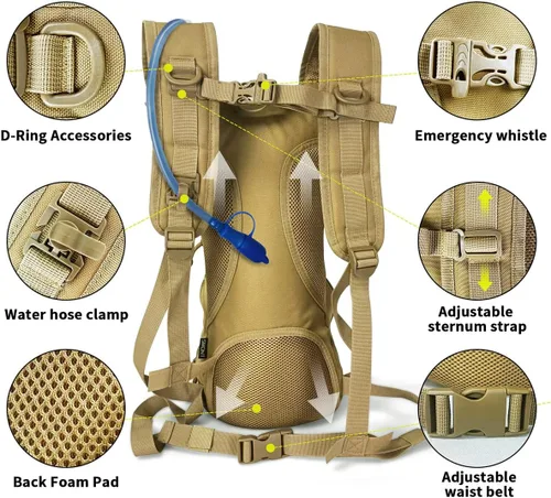 Vista 5 de SMONT Mochila táctica Molle de hidratación de agua para correr, ligera con vejiga de agua de 2.5 L para hombres que caminan
