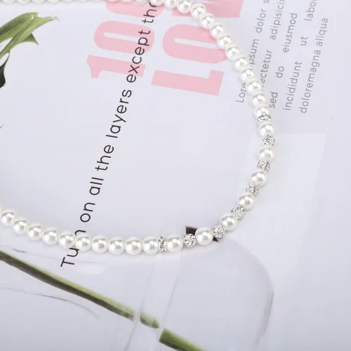 Vista 5 de Collar de perlas de imitación de cristal de imitación de cristal blanco de 14.5 pulgadas de 0.236 in, pulsera de pendientes, cuentas de arcilla