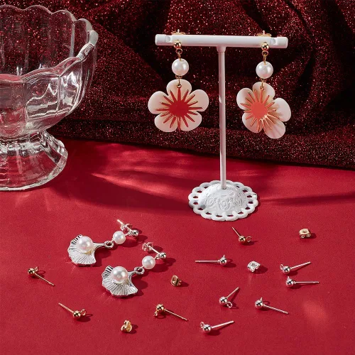 Vista 4 de Beebeecraft 100 piezas de 2 colores, componentes para aretes de bola con perno, chapados en oro de 24K y plata de ley 925, acero inoxidable 304