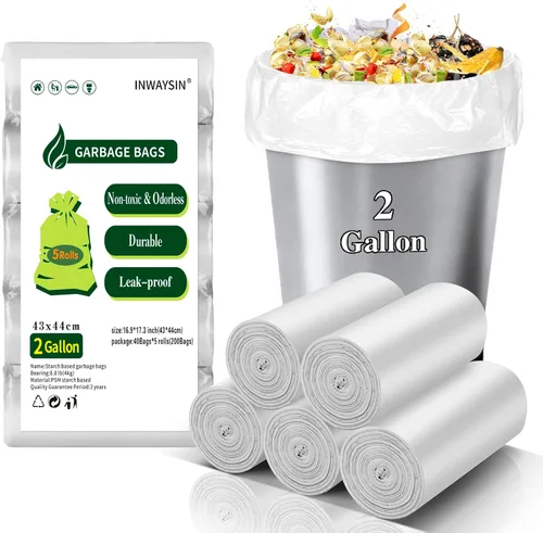 Vista 11 de Pequeñas bolsas de basura compostables – Mini bolsa de basura biodegradable de 1.2 galones, sin fragancia y fácil desgarre, a granel, forros