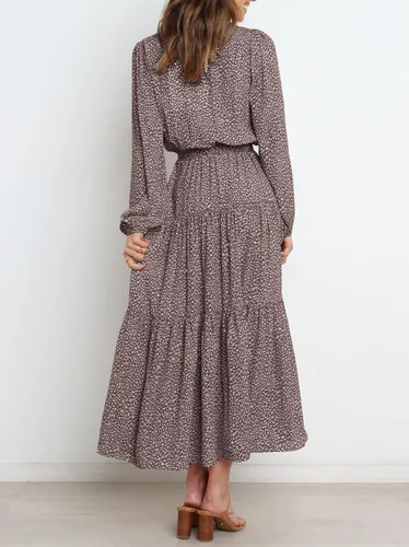 Vista 5 de PRETTYGARDEN - Vestido largo de manga larga con cuello en V y volantes florales para primavera, para mujer, casual, con lazo en la cintura, bohemio