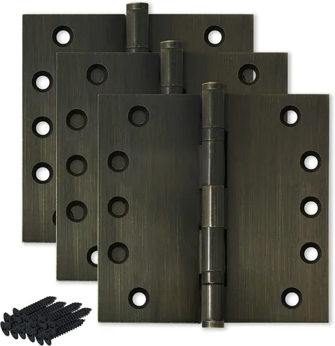 Vista 21 de Bisagra de puerta de latón macizo, rodamiento de bolas resistente, 5 x 5 pulgadas, juego de 2 bisagras (latón antiguo)