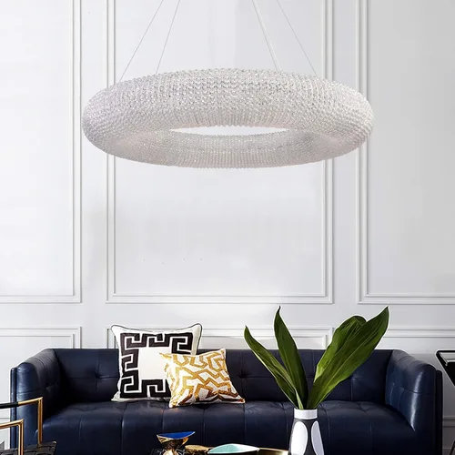Vista 4 de Candelabros de cristal, lámparas de techo modernas, lámparas colgantes, anillo de orbe, lámpara contemporánea, ajustable, cable de acero inoxidable