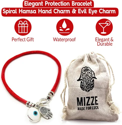 Vista 2 de Pulsera 3 en 1 con dije contra el mal de ojo para la suerte con dije plateado de protección de mano de Fátima en cuerda roja de la suerte, pulsera