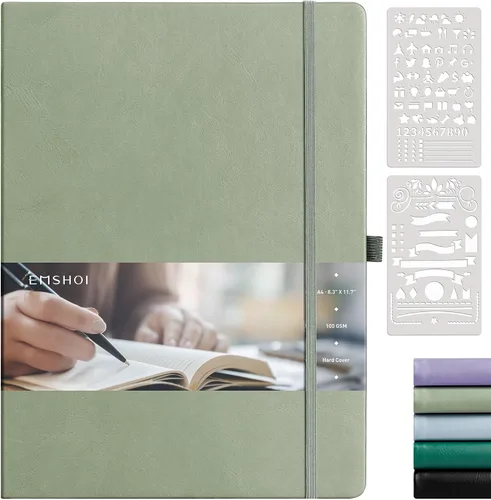 Vista 8 de EMSHOI Diario punteado, 8.5 x 11 pulgadas, tapa dura de cuero para mujeres y hombres, 192 páginas, cuaderno de cuadrícula de puntos de 100 GSM