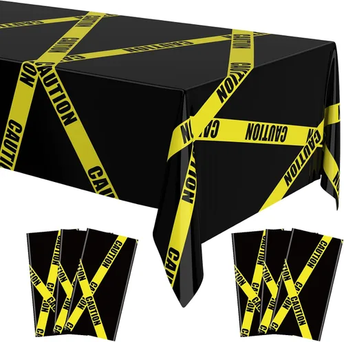 Vista 9 de Irenare 3 piezas de suministros de fiesta de cumpleaños de construcción de Halloween, cinta de precaución de plástico desechable, mantel de Negro