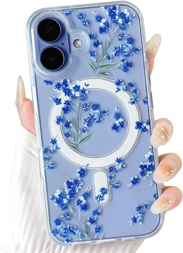 Vista 12 de NITITOP Funda magnética transparente compatible con iPhone 14 Plus/15 Plus, compatible con MagSafe lindas flores, hojas florales para mujeres