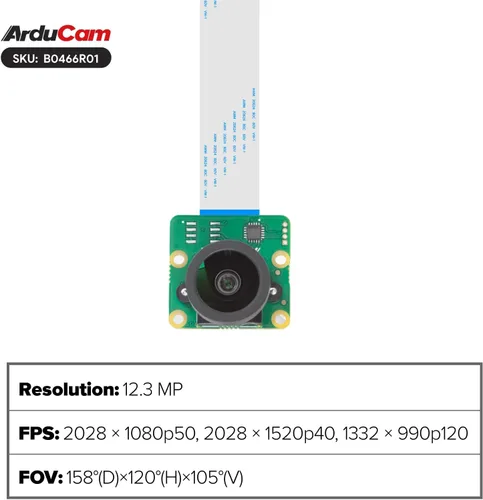 Vista 5 de Arducam Cámara Raspberry Pi HQ de 12.3 MP, módulo de cámara Pi de 477 M con lente gran angular M12 de 158 ° (D) compatible con Pi5/4B/3/3B+/Zero 2W