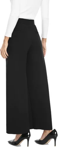 Vista 6 de MISS MOLY Pantalones palazzo de cintura alta y pierna ancha para mujer, pantalones elásticos casuales de negocios