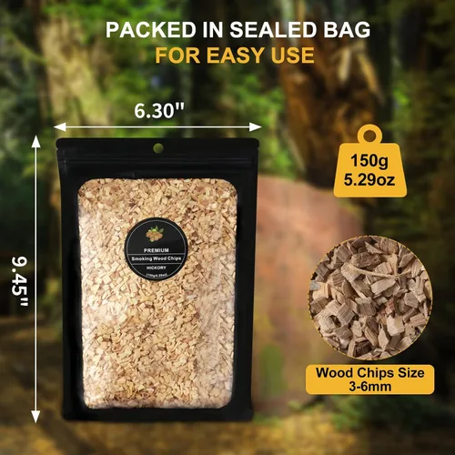 Vista 2 de Chips de madera para ahumar con sabores de nogal americano (hickory), chips de ahumador de cóctel para whisky, pistola de ahumar, 5.29 oz/bolsa