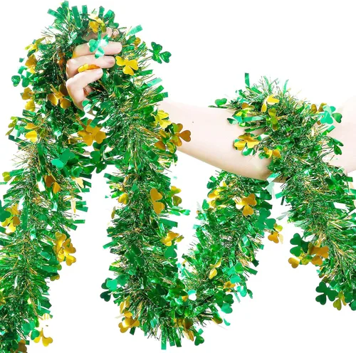 Vista 12 de Decoraciones de guirnalda del 4 de julio, decoración patriótica de oropel con purpurina de 50 pies para árbol, coche, carrito de golf, desfile
