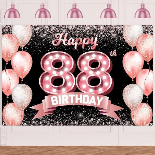 Vista 13 de Cartel de feliz cumpleaños décimo oro rosa, telón de fondo, saludos a 10 años, globos de confeti, decoración temática para niñas de 10 años