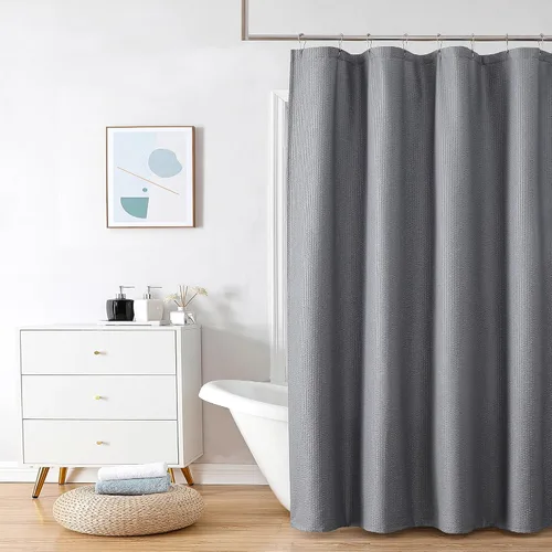 Vista 39 de OVZME Cortina de ducha de tela Berry Stall de 36 x 72 pulgadas, suave y gofre, pequeña cortina de ducha negra para baño con textura para un