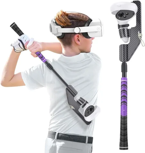 Vista 2 de KPNEOL VR Golf Club for Oculus Quest 2, with Real Golf Grip, VR Golf Club Handle Extension Accessory Enhance Immersive VR Game Experience, Purple