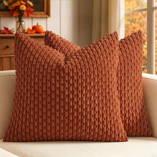 Vista 14 de MIULEE - Juego de 2 fundas decorativas cuadradas para cojines, de pana suave y con estilo campestre bohemio a rayas para decorar hogar, sofá, cama