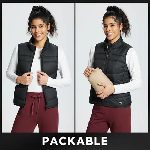 Vista 5 de BALEAF Chaleco ligero y cálido para mujer, para correr, invierno, híbrido, sin mangas, acolchado, resistente al agua