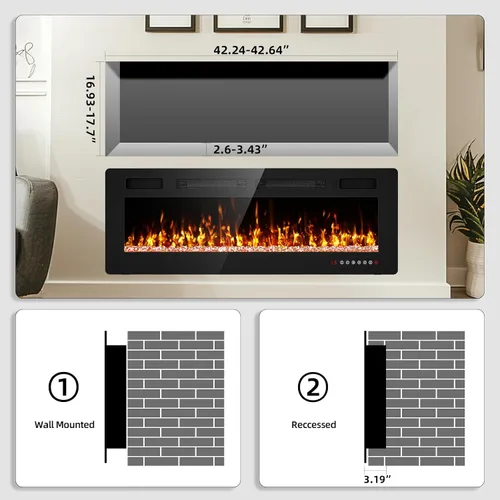 Vista 6 de Chimenea eléctrica de 50" empotrada y montada en la pared con control remoto, pantalla táctil