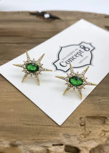 Vista 2 de Concept8 colored glass 18K gold plated 925 silver post earrings made in korea
