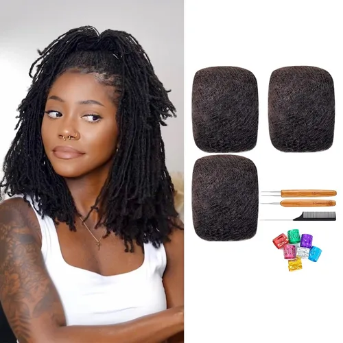 Vista 32 de Extensiones de cabello humano Loc de 0.2 cm de ancho, 4 pulgadas, 30 hebras, negro natural 100% completamente hechas a mano, extensiones