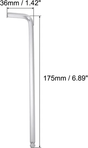 Vista 2 de uxcell Llave hexagonal de extremo de bola de 1/4", herramienta de reparación de brazo largo en forma de L 40Cr, SAE 5 piezas