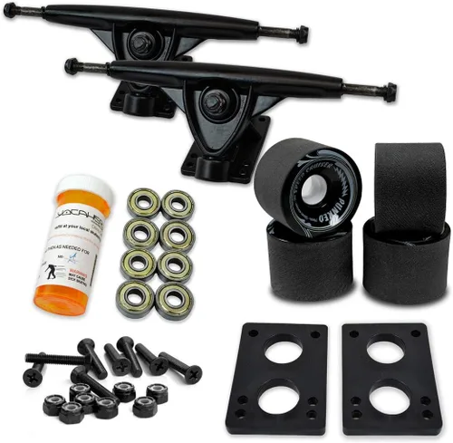 Vista 12 de Yocaher Longboard - Juego de ruedas para monopatín de 2.795 in + camiones negros de aluminio resistente de 7 pulgadas/7.087 in, rodamiento Azul bebé