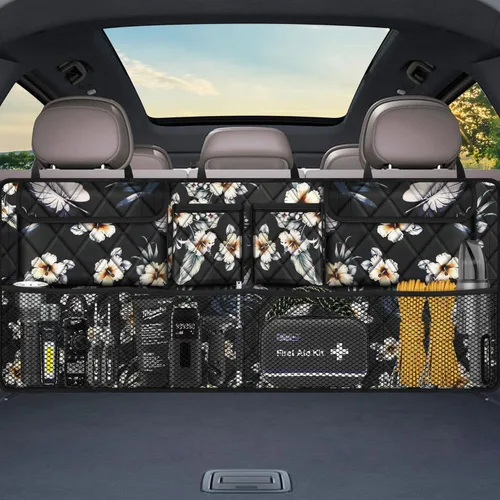 Vista 9 de Organizador de maletero Femuar, organizador de cajuela de gran capacidad (106,7*45,7 cm), bolsa de almacenamiento plegable para el coche con 8