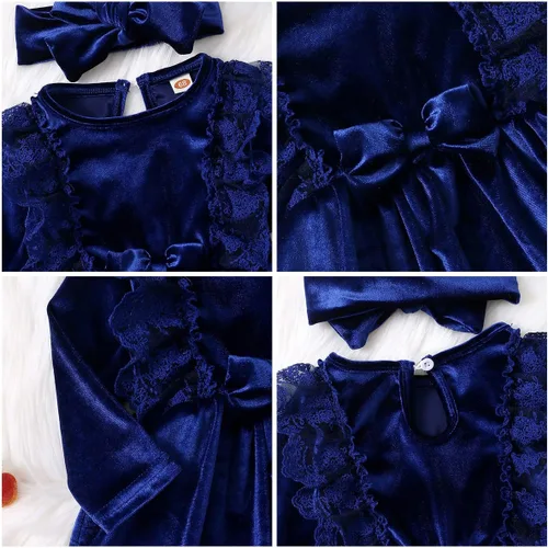 Vista 6 de ODIZLI Vestido de terciopelo para niñas pequeñas, manga larga, volantes, ropa de otoño e invierno