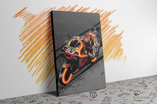 Vista 3 de Sorventina Pintura en Estilo Neón Naranja #93 RC213V Bicicletas de Carrera en Arte de Pared - Lienzo Envuelto de 16x24, Sin LED, Decoración Ideal